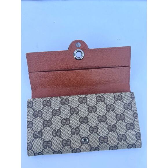 Gucci Eclipse Continental GG Monogram Brown Canvas Leather Trim Trifold Wallet - Picture 5 of 14